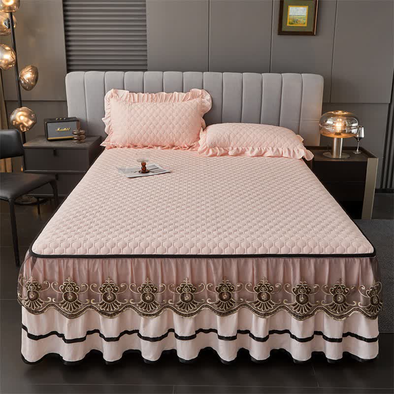 Drap matelassé Ownkoti avec jupe de lit amovible - rose clair - 2 taies d'oreiller - 48 cm x 74 cm - image 11