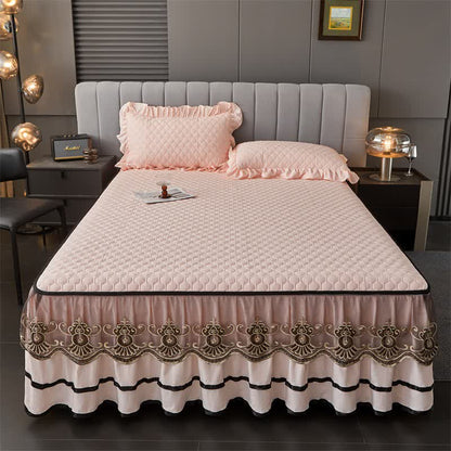 Drap matelassé Ownkoti avec jupe de lit amovible - rose clair - 2 taies d'oreiller - 48 cm x 74 cm - image 11