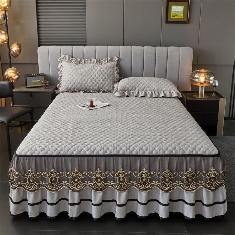 Drap matelassé Ownkoti avec jupe de lit amovible - Gris - 2 taies d'oreiller - 48 cm x 74 cm - image 12