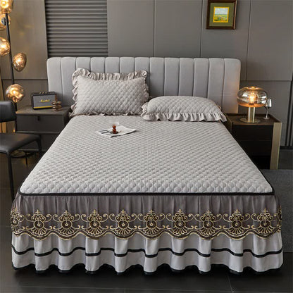 Drap matelassé Ownkoti avec jupe de lit amovible - Gris - 2 taies d'oreiller - 48 cm x 74 cm - image 12