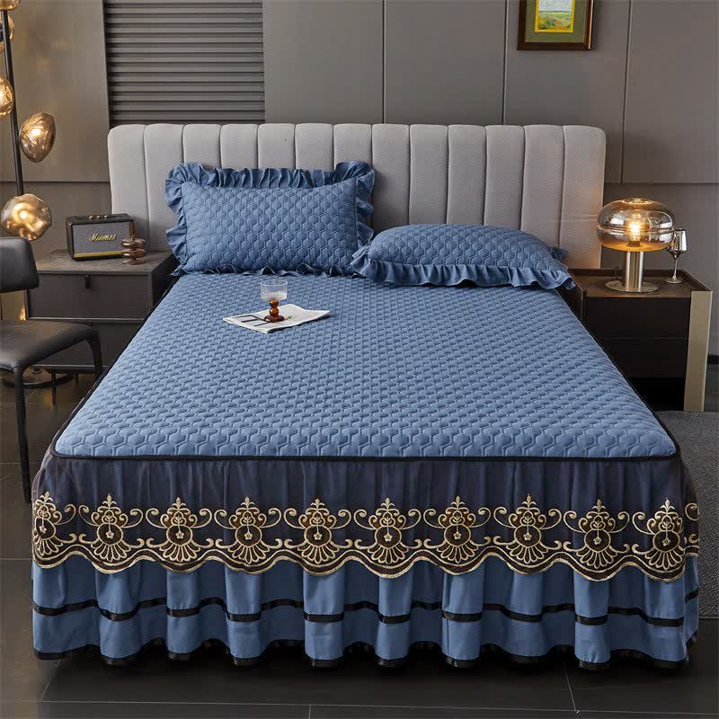 Drap matelassé Ownkoti avec jupe de lit amovible - bleu royal - 2 taies d'oreiller - 48 cm x 74 cm - image 6