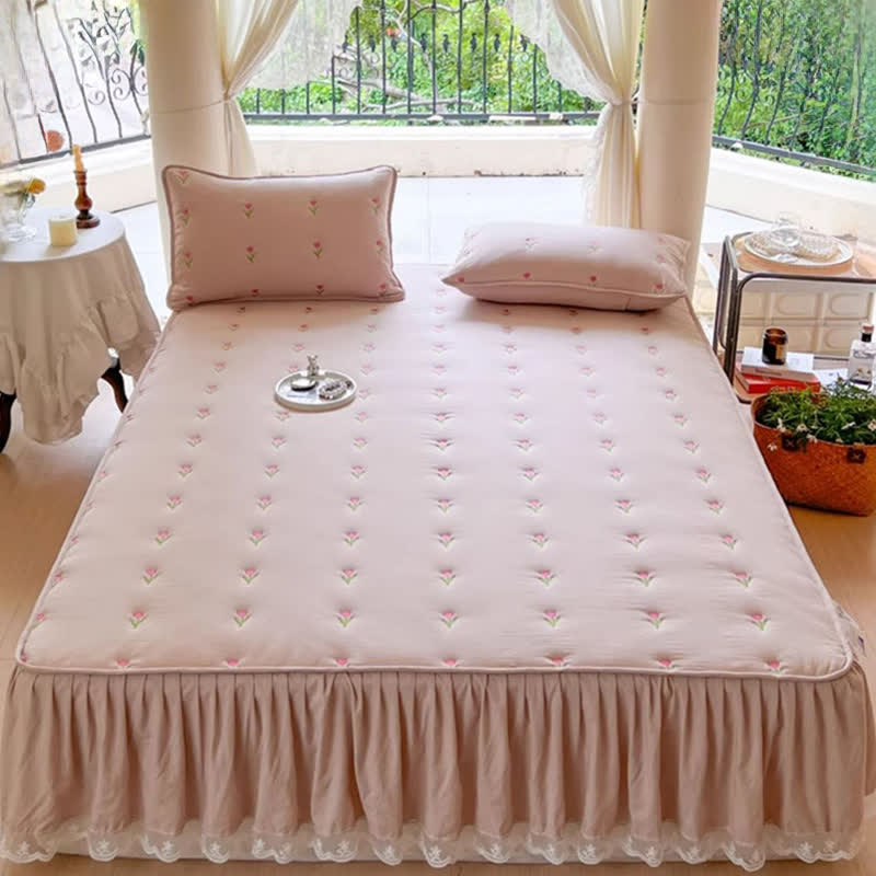 Drap de lit Ownkoti brodé de tulipes - image 1