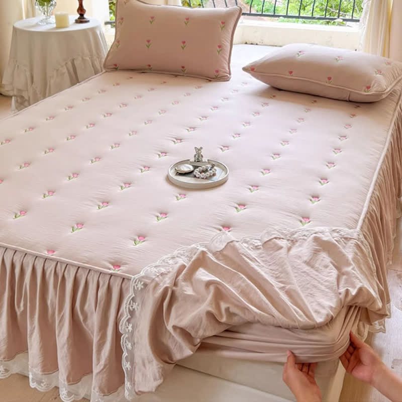 Drap de lit Ownkoti brodé de tulipes - image 3