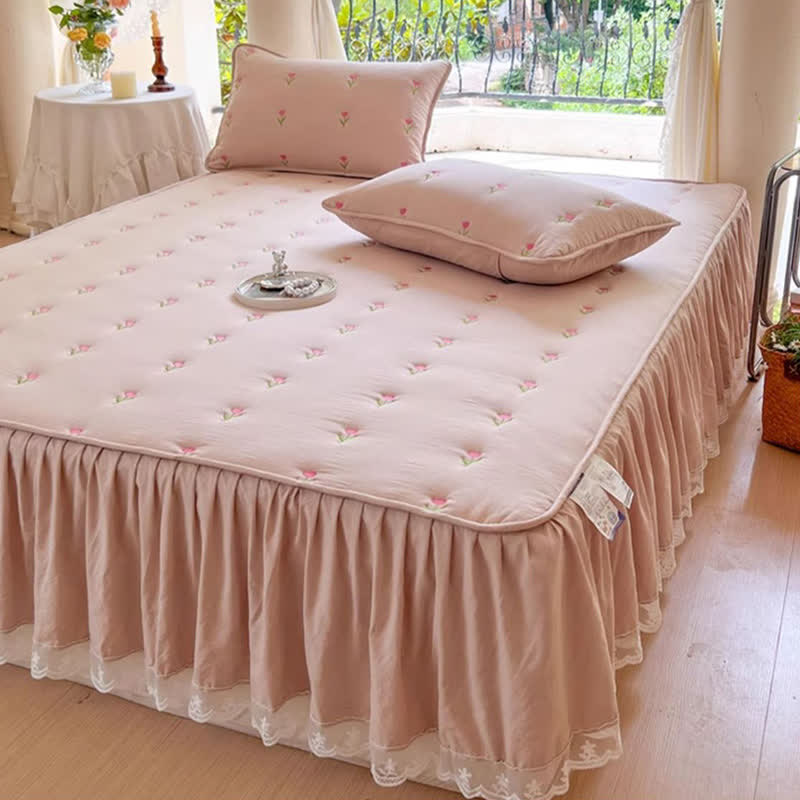 Drap de lit Ownkoti brodé de tulipes - image 2