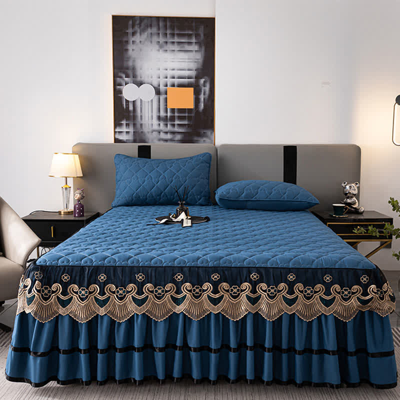 Jupe de lit matelassée en dentelle à motif cœur Ownkoti et drap-housse - image 1