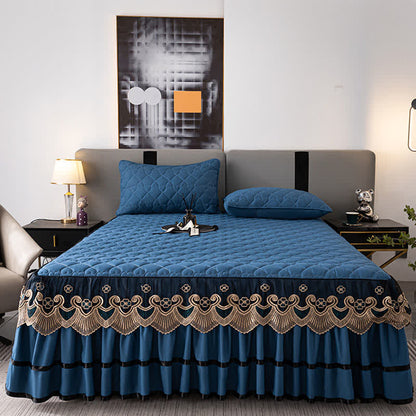 Jupe de lit matelassée en dentelle à motif cœur Ownkoti et drap-housse - image 1