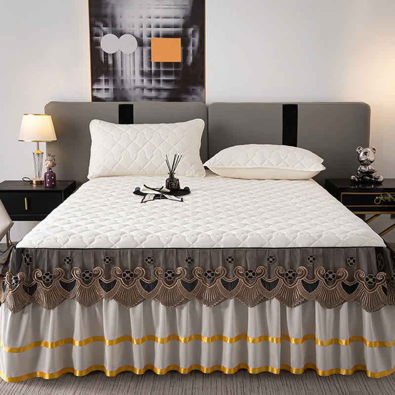 Jupe de lit matelassée en dentelle à motif cœur Ownkoti et drap-housse - image 5