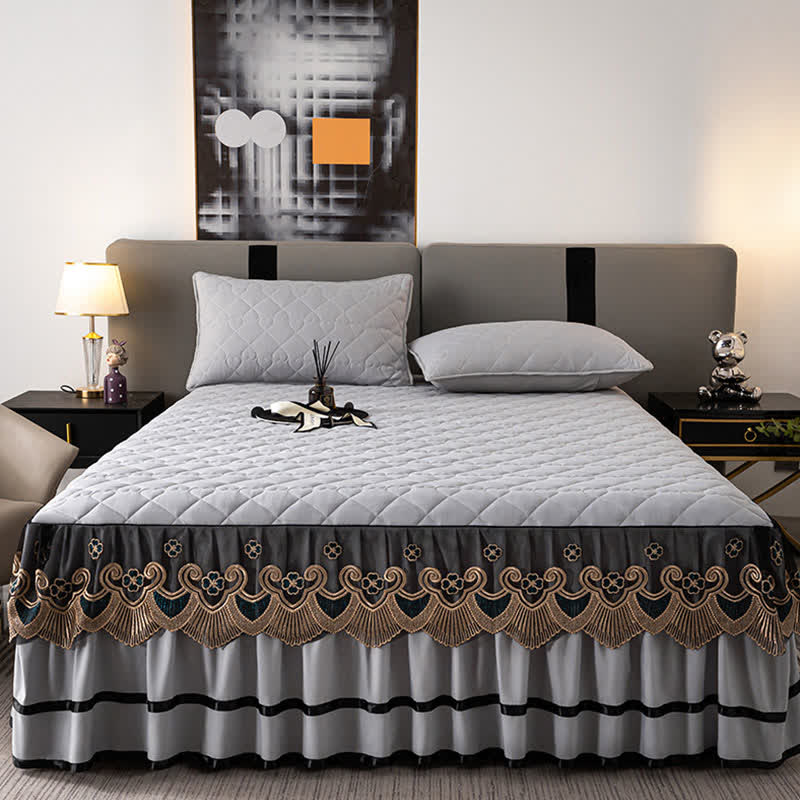 Jupe de lit matelassée en dentelle à motif cœur Ownkoti et drap-housse - image 9