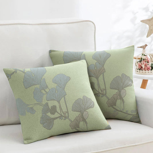 Taies d'oreiller carrées en jacquard de coton à motifs de feuilles de ginkgo (2 pièces) - Vert clair - image 0