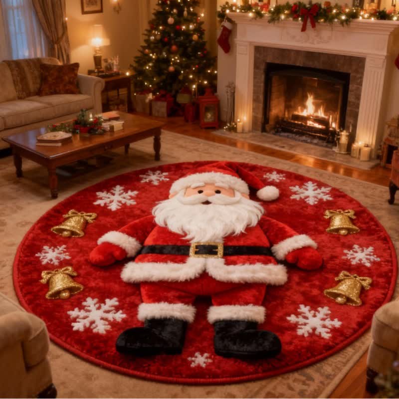 Tapis Ownkoti Père Noël avec effet 3D - UN - 140 cm x 140 cm - image 0