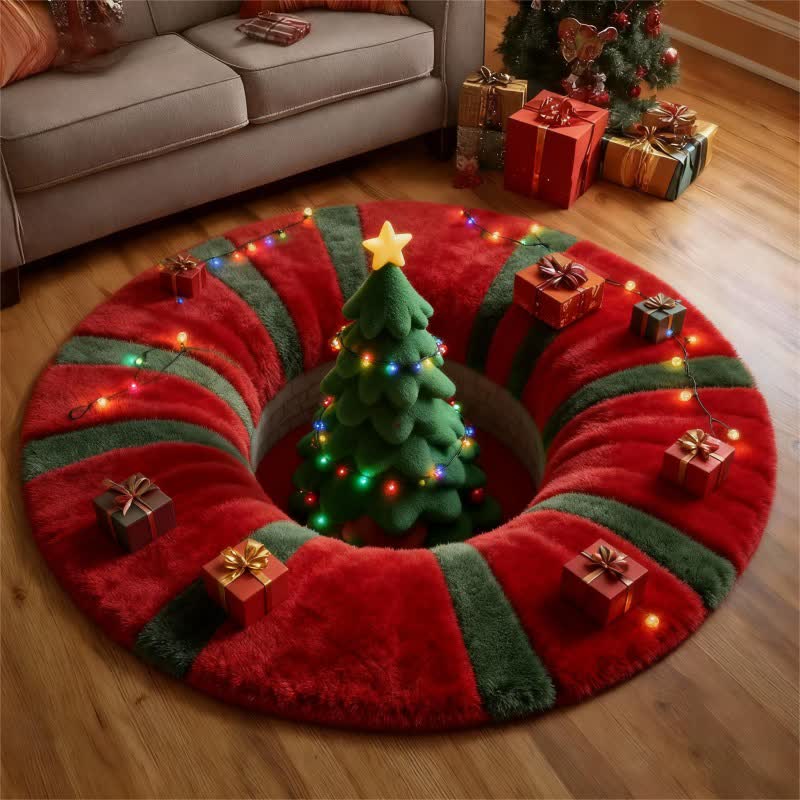 Tapis sapin de Noël Ownkoti avec effet 3D - arbre de Noël - 140 cm x 140 cm - image 0