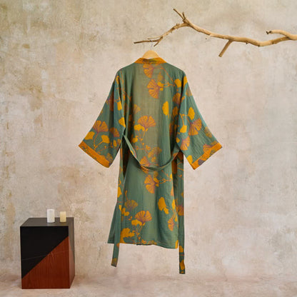 Grand kimono en coton à motifs de feuilles de ginkgo - image 7