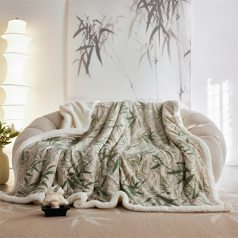 Couverture réversible en sherpa Ownkoti Zen Bamboo Leaf - Vert - 200 cm x 230 cm - image 4