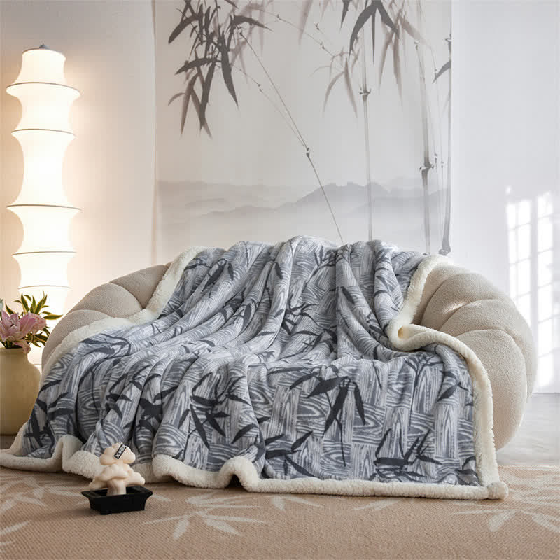 Couverture réversible en sherpa Ownkoti Zen Bamboo Leaf - Gris-bleu - 200 cm x 230 cm - image 13
