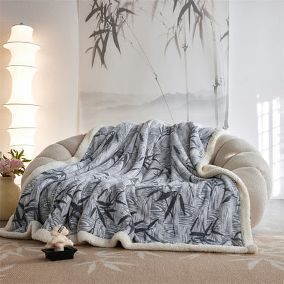 Couverture réversible en sherpa Ownkoti Zen Bamboo Leaf - Gris-bleu - 200 cm x 230 cm - image 13