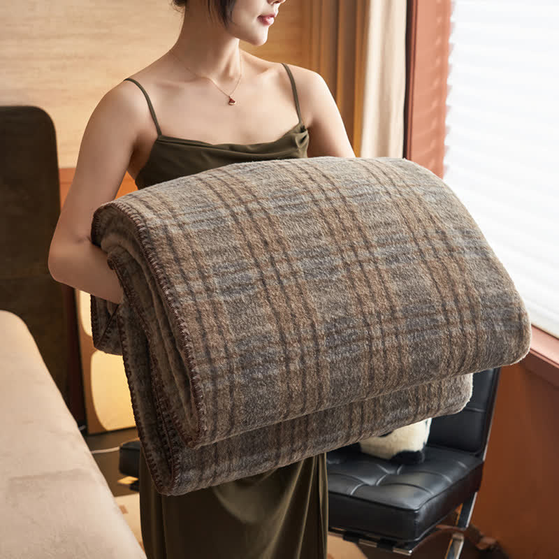 Couverture polaire réversible Ownkoti à motif à carreaux classiques – Utilisation polyvalente - Taupe - 200 cm x 230 cm - image 15