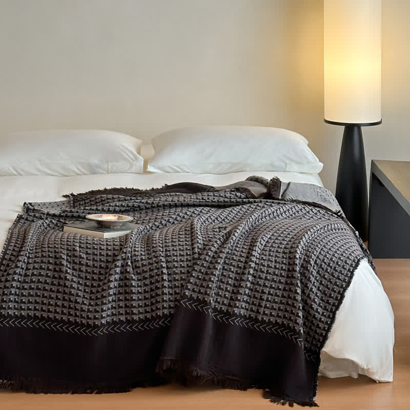 Couverture multifonctionnelle en coton jacquard vintage Ownkoti - Noir - 140 cm x 190 cm - image 17