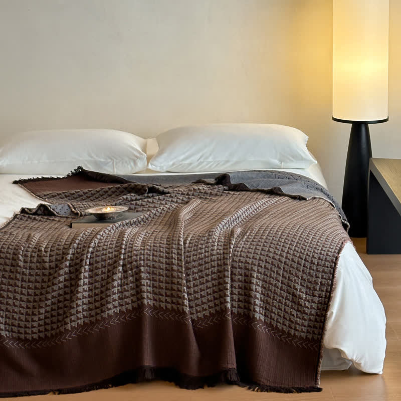 Couverture multifonctionnelle en coton jacquard vintage Ownkoti - Chocolat - 140 cm x 190 cm - image 23