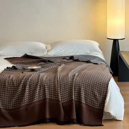 Couverture multifonctionnelle en coton jacquard vintage Ownkoti - Chocolat - 140 cm x 190 cm - image 23