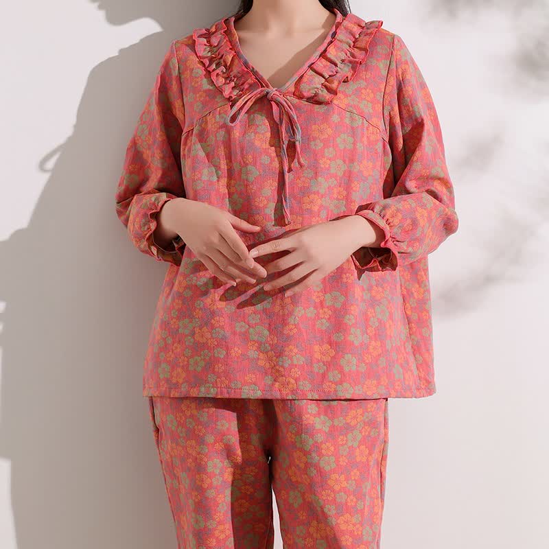 Vêtements d'intérieur Ownkoti en jacquard de coton rose à volants et motifs floraux - image 1