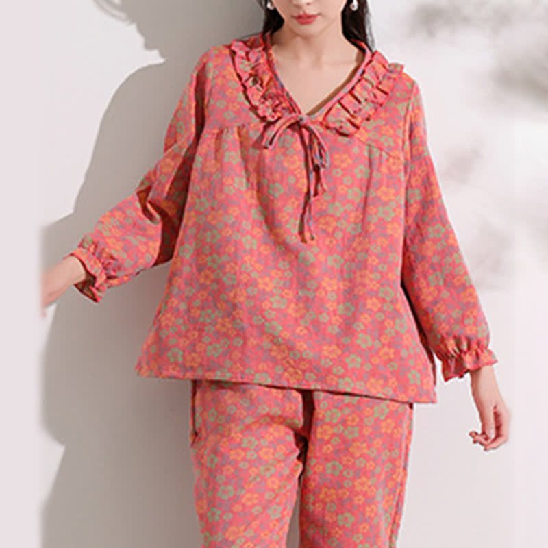 Vêtements d'intérieur Ownkoti en jacquard de coton rose à volants et motifs floraux - 4XL - image 0