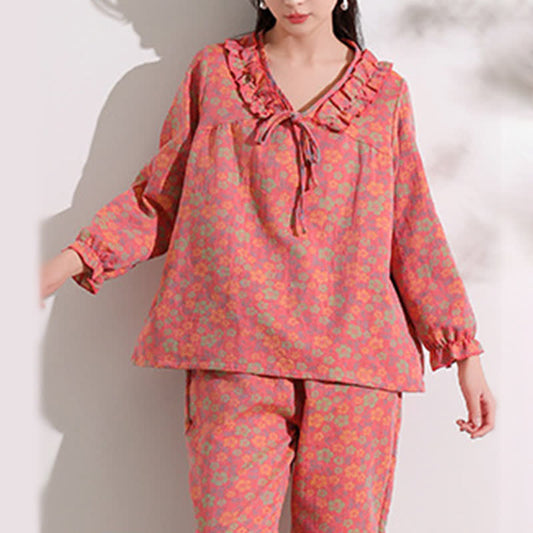 Vêtements d'intérieur Ownkoti en jacquard de coton rose à volants et motifs floraux - 4XL - image 0