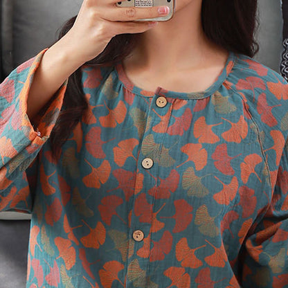 Ensemble de vêtements d'intérieur Ownkoti en coton jacquard à motif de feuilles de ginkgo - image 5