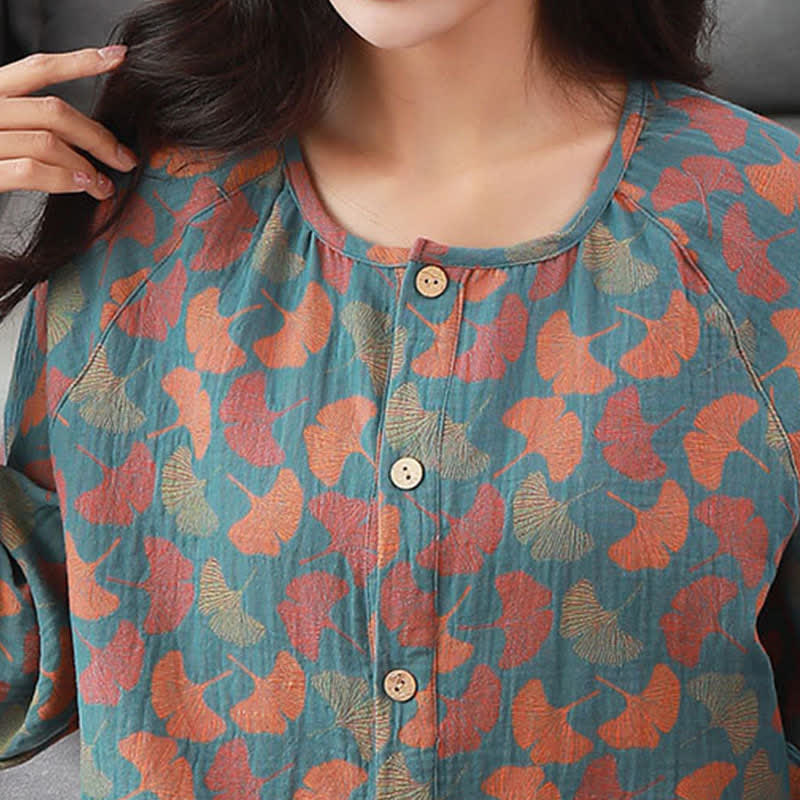 Ensemble de vêtements d'intérieur Ownkoti en coton jacquard à motif de feuilles de ginkgo - image 6