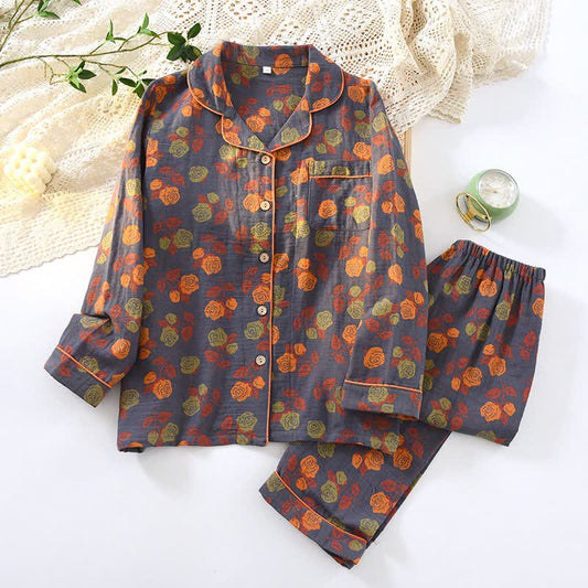 Ensemble pyjama Ownkoti en gaze de coton à motif de rose sauvage - XXL - image 0