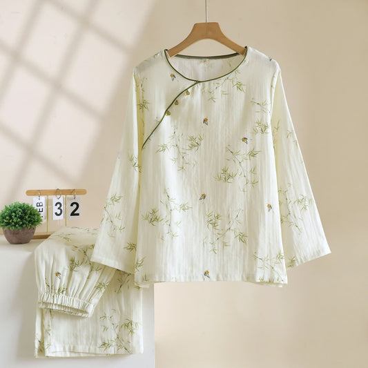 Vêtements d'intérieur d'inspiration orientale Ownkoti, confectionnés en coton de bambou et ornés d'un motif papillon. - XL - image 0