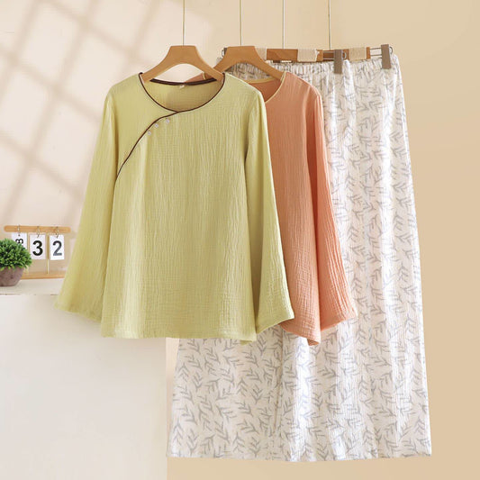 Vêtements d'intérieur Ownkoti confectionnés en coton à motifs de feuilles d'inspiration orientale. - image 0