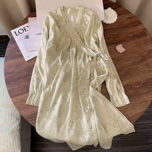 Chemise de nuit Ownkoti à motif floral et de feuilles, manches longues et volants - XXL - image 0