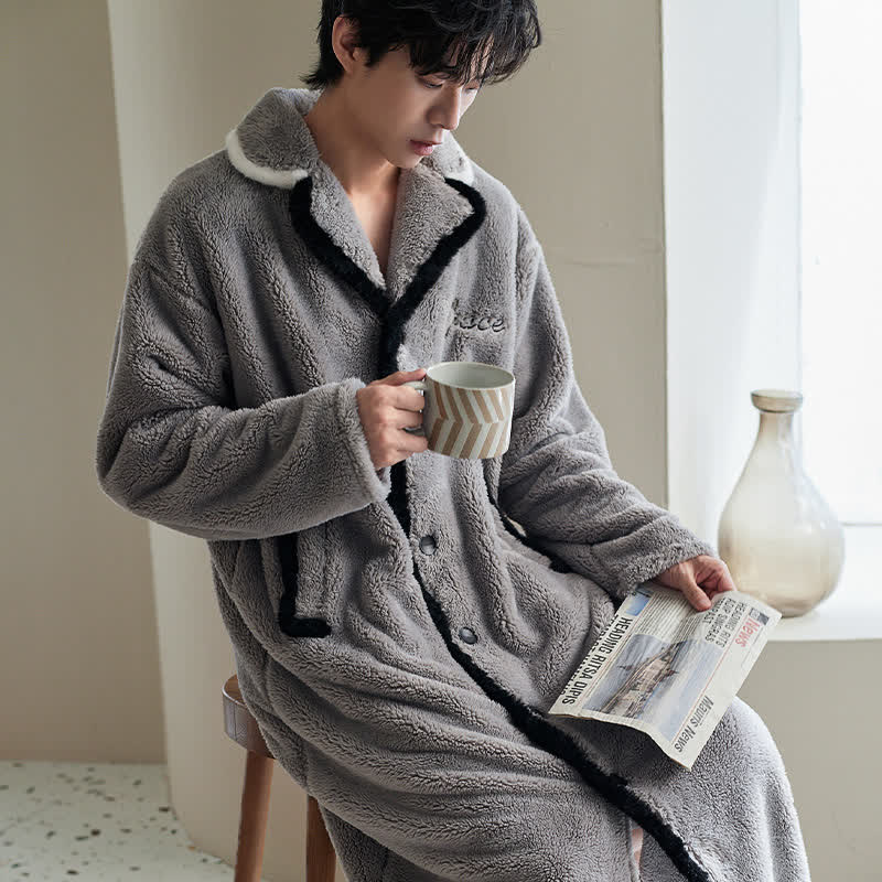 Peignoir de couple en peluche grise Ownkoti - Gris - Homme : 2XL - image 5
