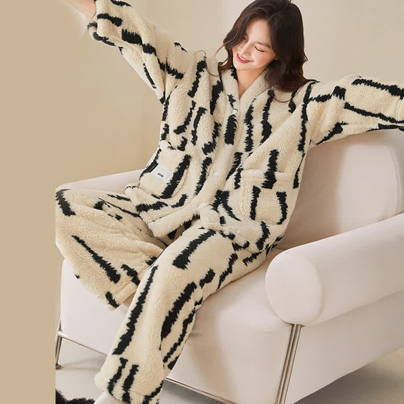 Ensemble de vêtements d'intérieur en polaire Ownkoti à rayures verticales - image 3