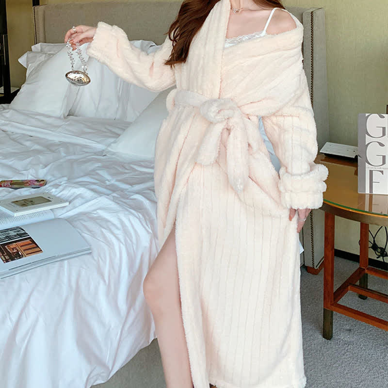 Peignoir Ownkoti en peluche texturée à rayures unies - image 5