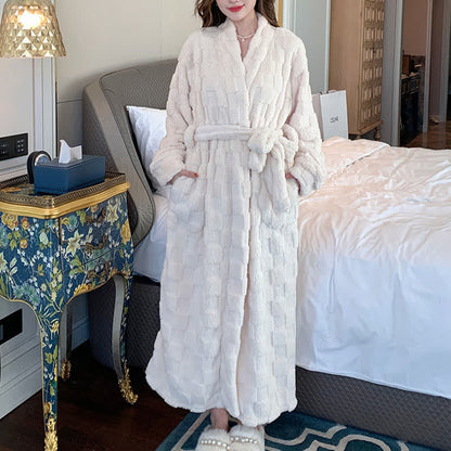 Peignoir en peluche Ownkoti à motif à carreaux uni - Beige - Femme : XXXL - image 4