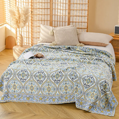 Couverture Ownkoti élégante en gaze de coton vintage à motif floral - Gris - 200 cm x 230 cm - image 6