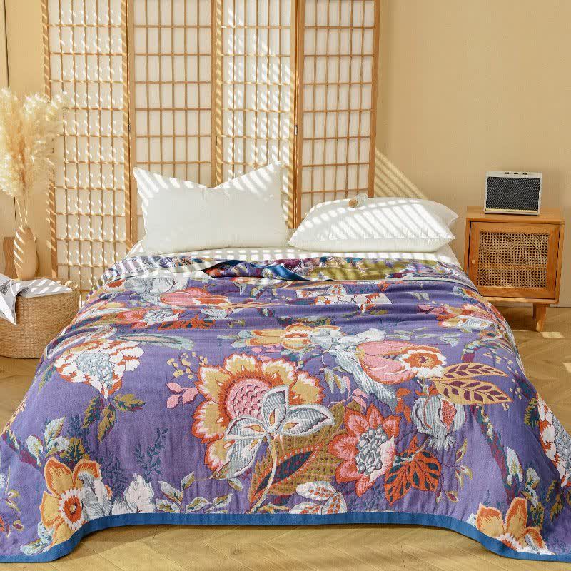 Couette florale onirique en gaze de pur coton - Violet - 230 cm x 250 cm - image 0