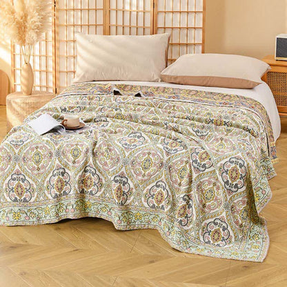 Couette Ownkoti élégante en gaze de coton vintage à motif floral - Café - 200 cm x 230 cm - image 0