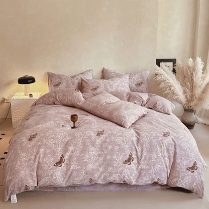 Ensemble de literie vintage Ownkoti avec motif papillon et fleur (4 pièces) - image 1