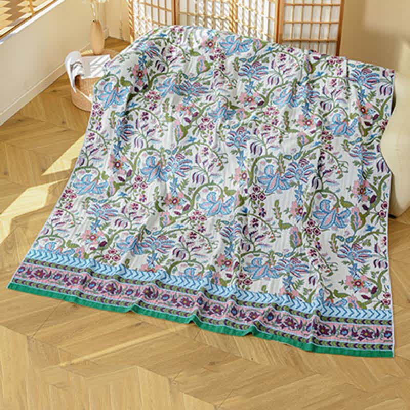 Couverture Ownkoti en gaze de pur coton à motif floral - Beige - 230 cm x 250 cm - image 0