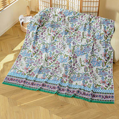 Couverture Ownkoti en gaze de pur coton à motif floral - Beige - 230 cm x 250 cm - image 0