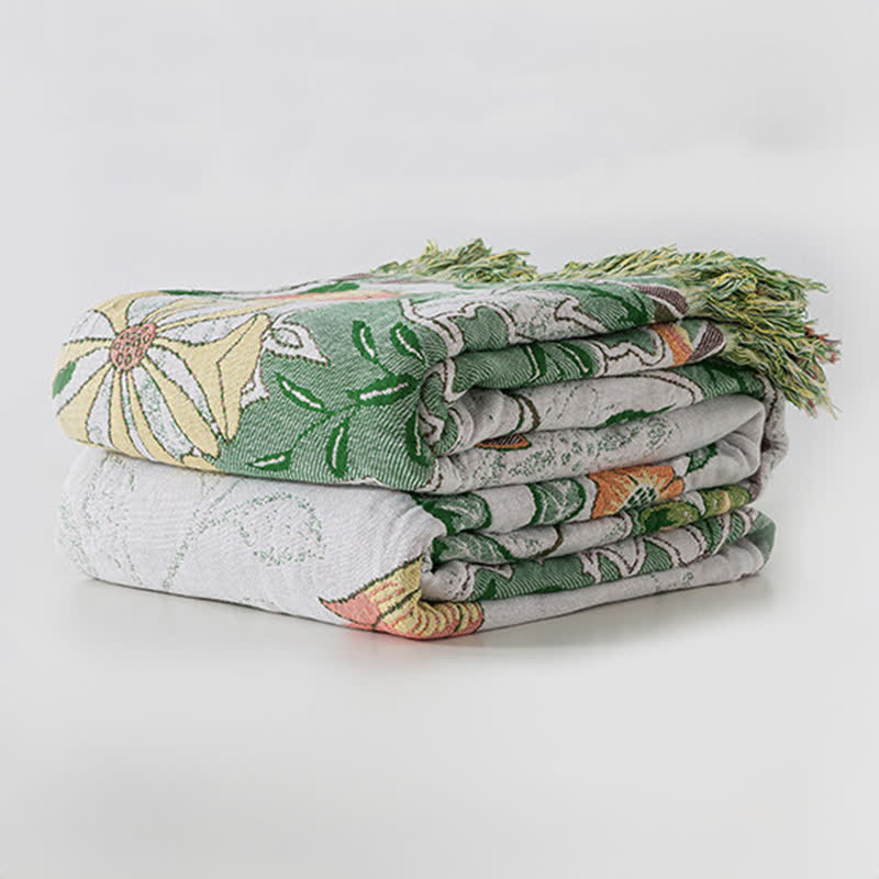 Couverture à pompons en gaze de coton à motif floral Ownkoti Refresh - image 1