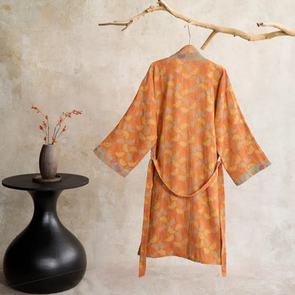 Peignoir en coton de style kimono Ownkoti avec feuille de ginkgo orange - image 1