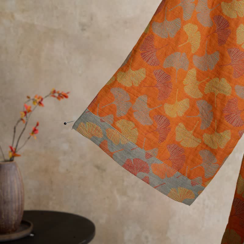 Peignoir en coton de style kimono Ownkoti avec feuille de ginkgo orange - image 5
