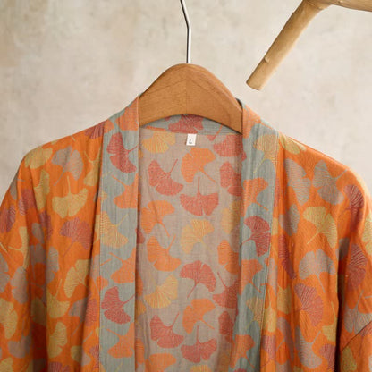 Peignoir en coton de style kimono Ownkoti avec feuille de ginkgo orange - image 3