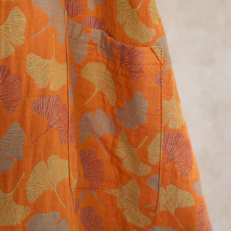 Peignoir en coton de style kimono Ownkoti avec feuille de ginkgo orange - image 6