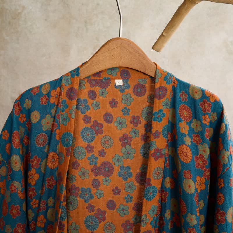 Peignoir kimono vintage Ownkoti en coton à motif jacquard floral - image 3