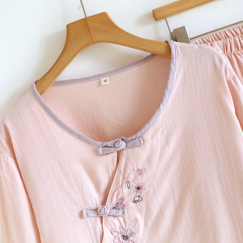 Ensemble de vêtements d'intérieur Ownkoti de style oriental avec broderies florales - image 6