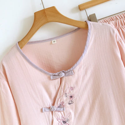 Ensemble de vêtements d'intérieur Ownkoti de style oriental avec broderies florales - image 6